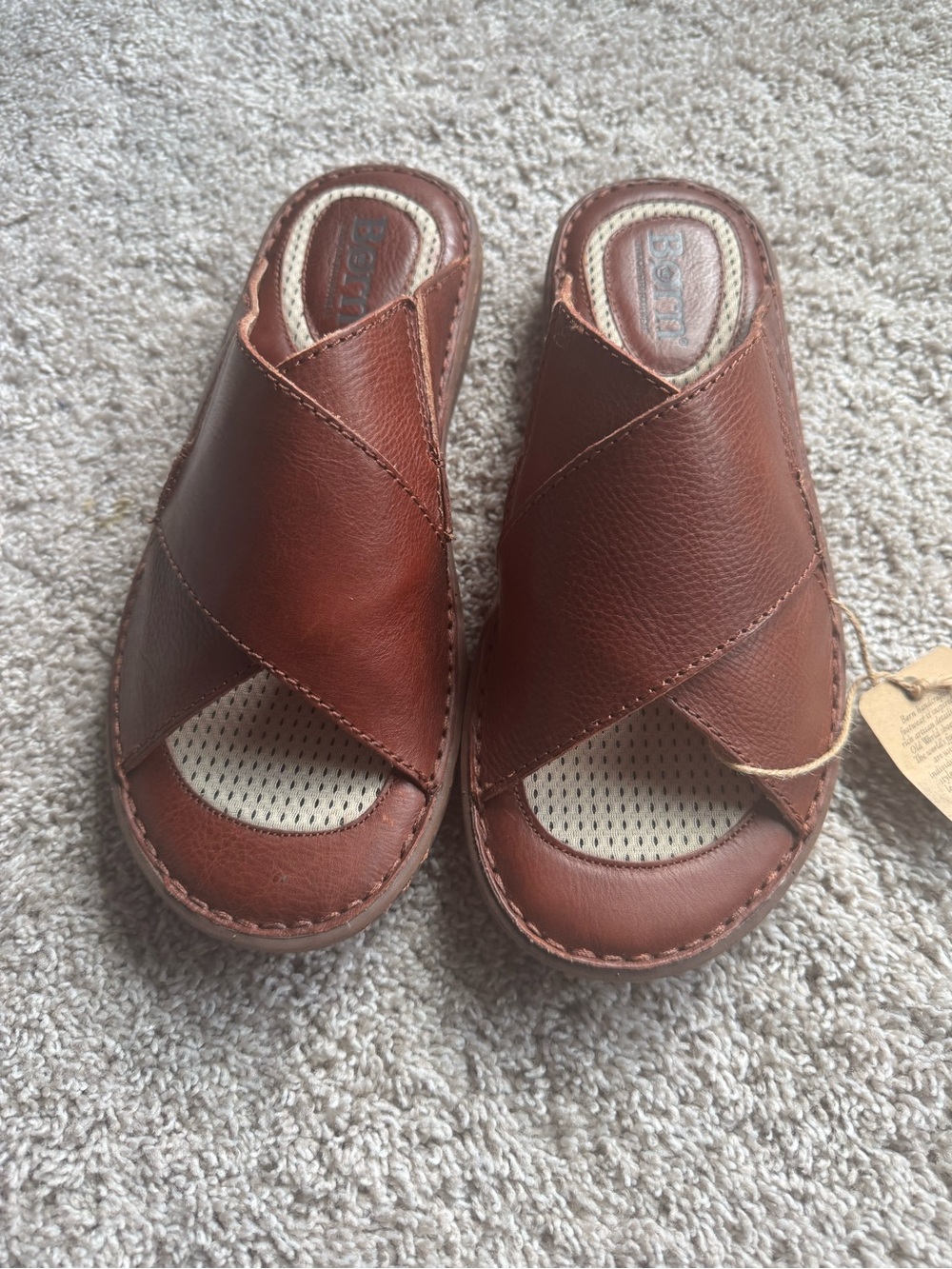 NWT Mens Brown Leather Slide Sandals Size 11